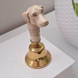 Vintage Brass Dog Bell Faux Bone Labrador Retriever Lab Figurine